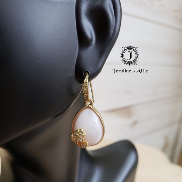 Carolee Gold and Pink Teardrop Rose Earrings - Picture 2 of 4